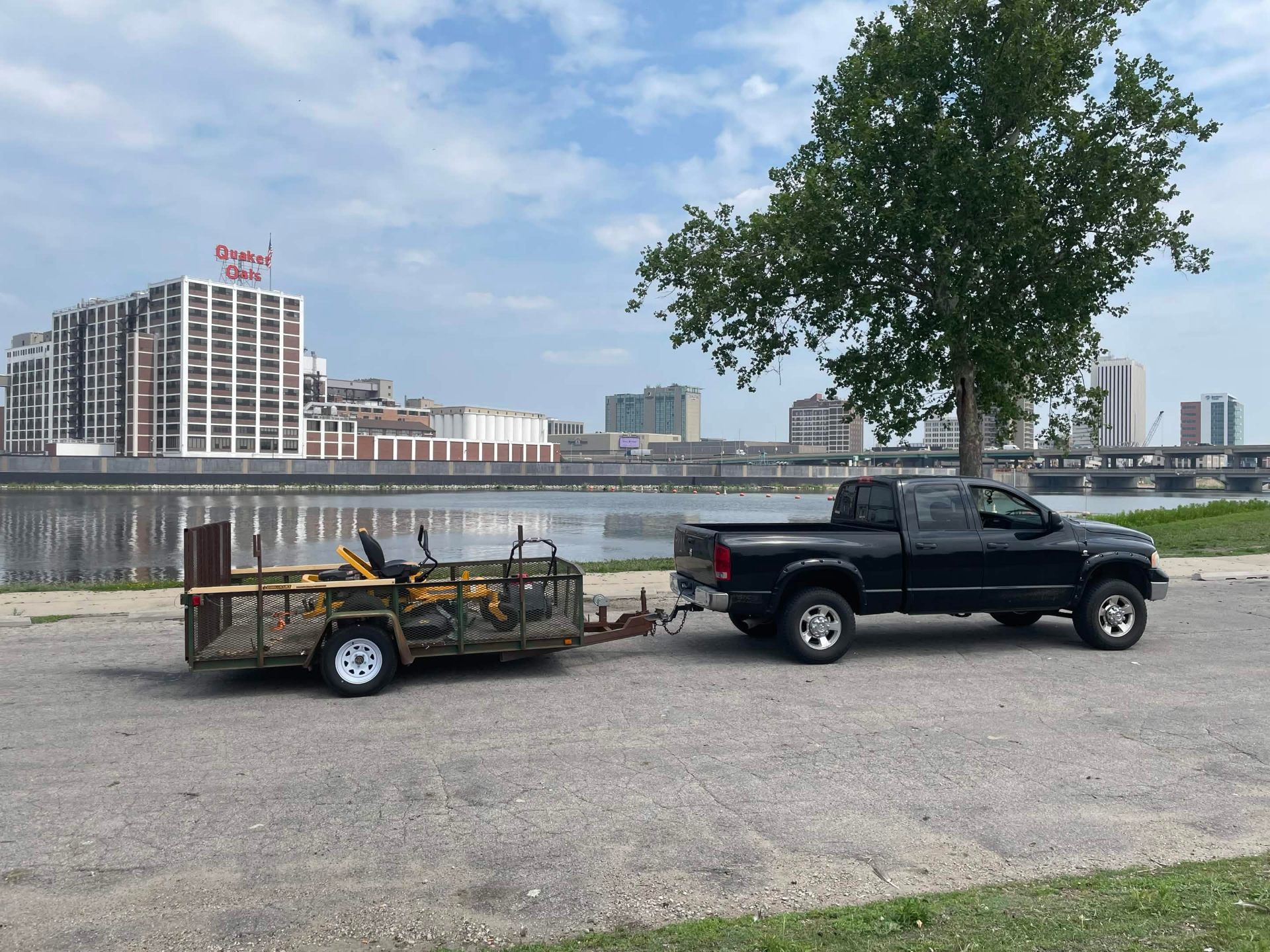 Hanzelka's truck and mowing trailer downtown Cedar Rapids
