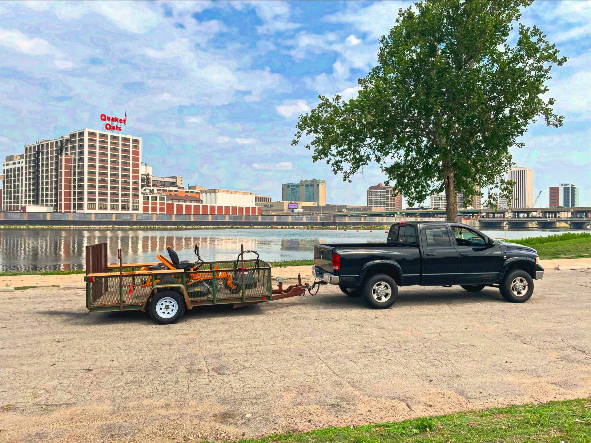 Hanzelka's truck and trailer along the Cedar River